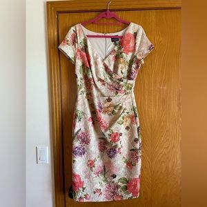 BHLDN brocade knit dress with rose gold threads woven into the fabric.